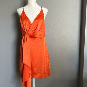 Venus orange satin mini dress